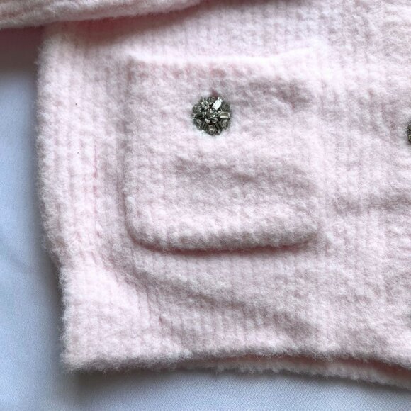 HOUSE OF HARLOW 1960 PINK EMBROIDERED BEADED BUTTON KNIT PREPPY CARDIGAN - Picture 8 of 10